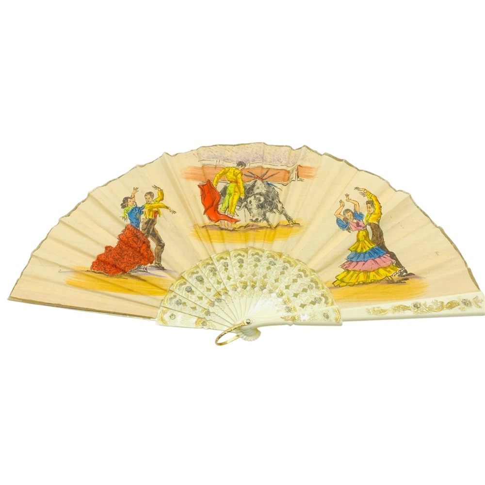 Vintage Spanish Flamenco Folding Hand Fan Matador Dancer Souvenir